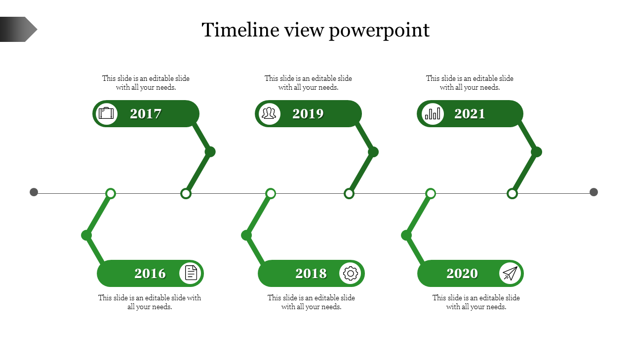 timeline view powerpoint-Green
